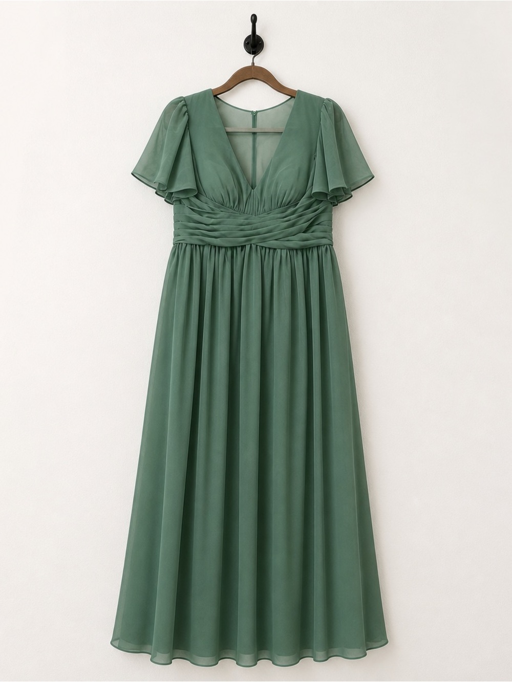 NWT Azazie Sage Green V-Neck Flutter Sleeve Maxi Dress bridesmaid formal gown A8 - Picture 13 of 14